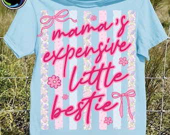 Toddler Girl PNG, Mama’s Expensive Bestie Design, Y2K Retro 90s Checker Shirt Png, Kids Stripes Mother’s Day Gift Png, Digital File