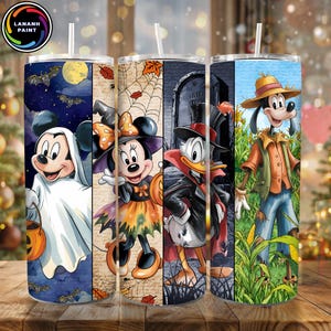 Cartoon Halloween Movie 20oz Skinny Tumbler PNG Wrap, Spooky Mouse And Friends Digital Download, Halloween Tumbler Sublimation Design