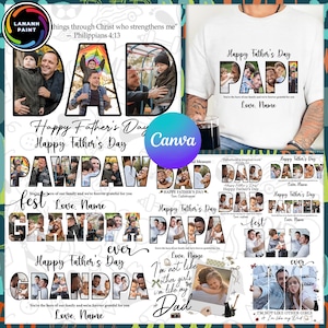May include: A selection of Father's Day designs featuring the words "DAD", "PAWPAW", "GRANDPA", "PAPA", and "PAPI", each incorporating family photos. The designs also include the phrases "Happy Father's Day" and "I'm not like other girls, I'm like my Dad".