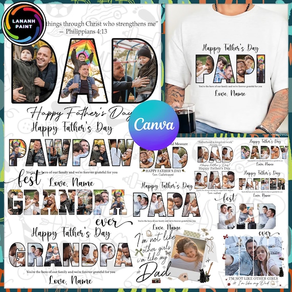 15+ Personalized Father’s Day PNG Bundle, Custom Dad And Kids Photo Canva Template PNG, Christian Dad Bible Verse PNG