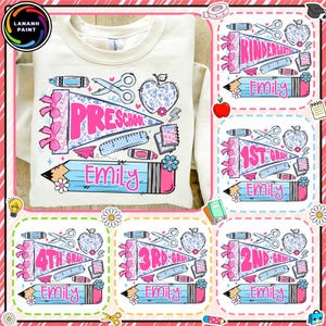 Back to School Custom Name Pennant PNG, Coquette Preppy Girl Flag Design, Kindergarten Preschool 1st 2nd 3rd Grade Sublimation Clipart