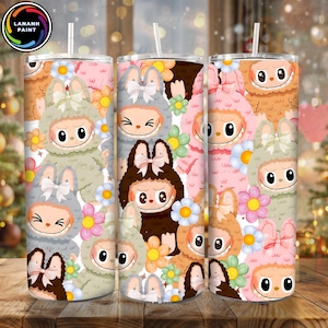Doll Cartoon 20oz Skinny Tumbler Wrap Png, Funny Cartoon Character Wrap Design  Png, Trending Pink Cartoon Character 20oz  Tumbler PNG