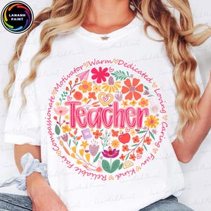 Retro Floral Teacher png, Teacher Appreciation Png, Teacher Png Sublimation Design, Teacher Shirt Design, Spring Boho Wildflowers Png