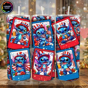 Independence Cartoon 20 OZ Tumbler Wrap Png, Blue Monster Character 20 OZ Tumbler Wrap Design, 4th Of July Png,  Digital Download