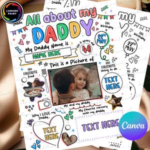 Fathers Day Coloring Canva Template Design, All About My Dad Canva Template, Dad Gift from Kids,Fathers Day Questionnaire Png, Digital File