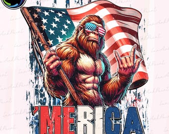 Red White And Bigfoot Png, Funny Bigfoot Png, Funny Patriotic Bigfoot Design Png, Stay Trashy America Png For Sublimation, 4th Of July Png