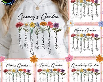 CUSTOM Nana / Mimi / Nanny&#39;s Garden Png Bundle, Omas Garten Png, Geschenk für Mama PNG, benutzerdefinierte Kindername PNG, Muttertag Png, digitale Datei