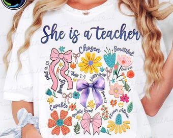 Profesora retro con flores silvestres PNG, Profesora boho floral PNG, Profesora preppy PNG, Profesora coqueta PNG, Regalo de agradecimiento para profesores