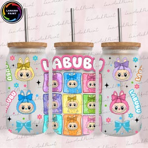 Cartoon 16oz Glass Can Wrap, Cartoon 16 oz Glass Can Png, 16 oz Libbey Glass Can Wrap, 16 oz Tumbler Wrap Png, Sublimation Design