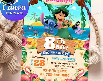 Cartoon Movie Bday Canva Template, Blue Monster Birthday Party Invitation Template, Party Canva For Kid, Editable Cartoon Bday Canva Design