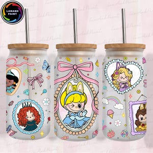Princess Doll 16oz Glass Can Wrap, Cartoon Character 16 oz Glass Can Png, Cute Princess Doll 16 oz Libbey Glass Can Wrap,Sublimation Design