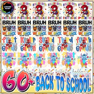 60+ Cartoon School PNG Bundle, Superhero First Day Of School Sublimation, Coquette Teacher PNG, Back To School Shirt Designs, Digital File