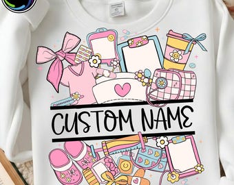 Custom Name Nurse PNG, Nurse Life Shirt Design, CNA RN Nursing Png, School Nurse Preppy Sublimation Png, Digital Download