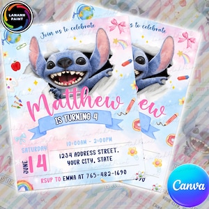 Blue Monster Birthday Party Invitation Canva Template, Editable Cartoon Bday Evite & Fun Canva Design for Kids Party, Cartoon Birthday Png