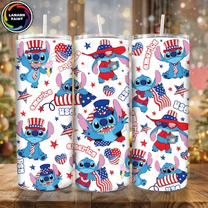 Design del bicchiere Blue Monster 4 luglio in formato PNG, Bicchiere sottile Cartoon America da 20 once in formato PNG, Bicchiere Blue Alien Cartoon USA da 20 once in formato PNG