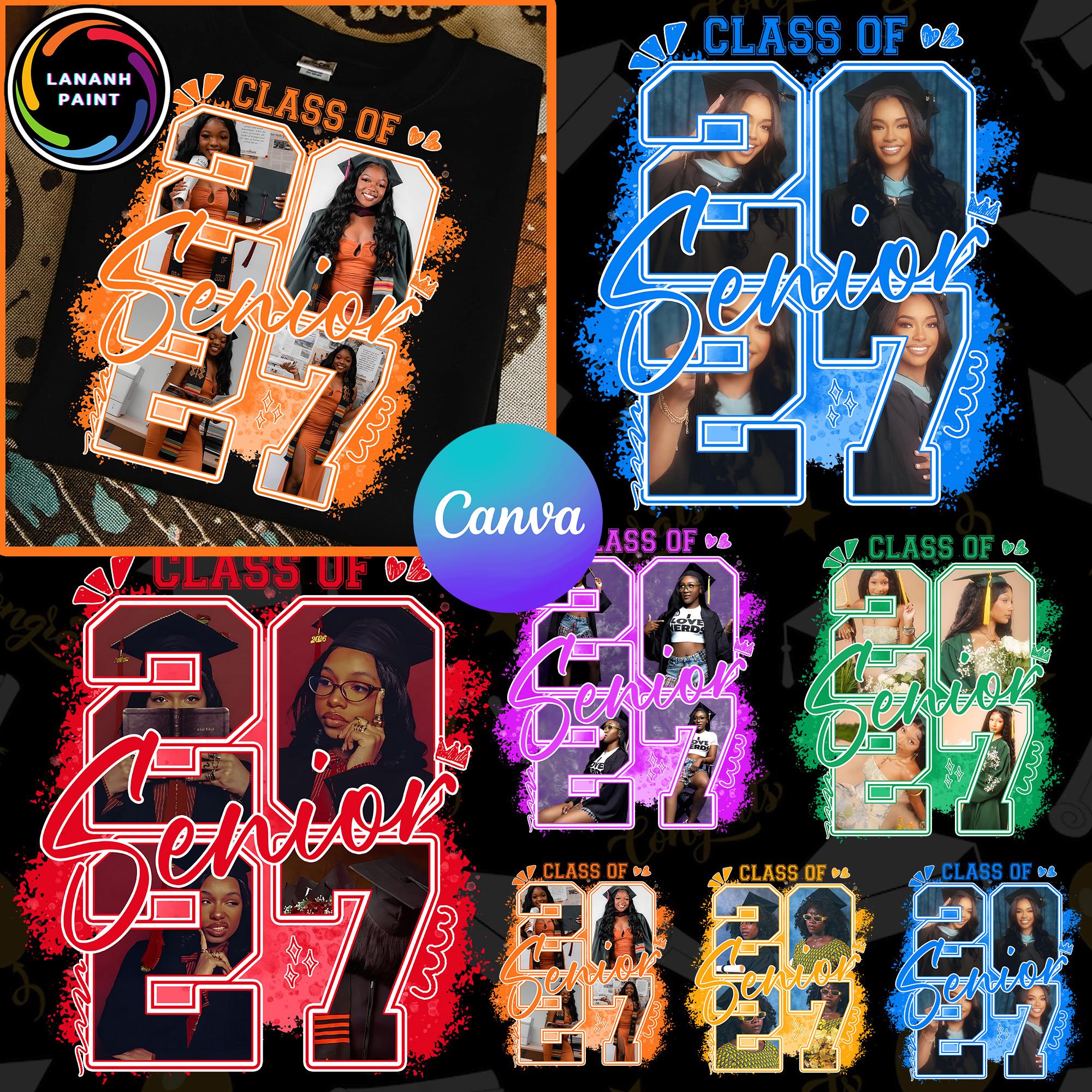 Class of 2027 Canva Bundle PNG, Editable Senior Photo Graduation Design ...
