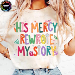 His Mercy heeft mijn verhaal herschreven png, religieuze png, preppy jezus png, handgeletterde png, millennial png, coquette png, christelijk png