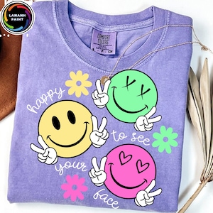 Neon Floral Teacher Png, Smile Face Png, Back To School Png, Retro Happy To See Your Face Png, Trendy Teacher Smiley Png, Happy Face Png