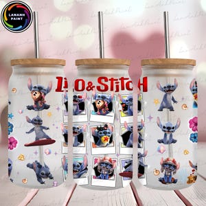 Blue Cartoon 16 oz Glass Can Png, Blue Monster Character 16oz Glass Can Wrap, Cartoon Charaacter 16Oz Libbey Glass Can Wrap Png,Digital File