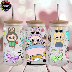 Cartoon Friend 16 oz Glass Can Png, Cartoon Character 16oz Glass Can Wrap, Cute Doll 16 oz Libbey Glass Can Wrap, Sublimation Design