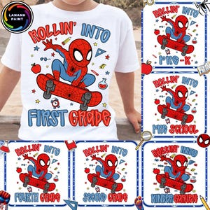 Rollin&#39; Into School Cartoon PNG Bundle, Superhero Movie School PNG, Back To School PNG, Pre-K Kindergarten First Day Design, Digital File