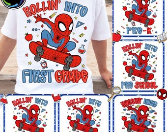 Rollin' Into School Cartoon PNG Bundle, Superhero Movie School PNG, Back To School PNG, Pre-K Kindergarten First Day Design, Digital File