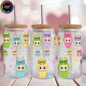 Cute Doll 16 oz Libbey Glass Can Wrap Png, Doll Cartoon 16oz Glass Can Wrap, Cartoon Character 16 oz Glass Can Png, Sublimation Design