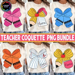 Custom Teacher Pencil Png, Pencil Bow Png, School Coquette Png, Custom Teacher Name Png, Teacher Coquette Bow Png Bundle, Teacher Png