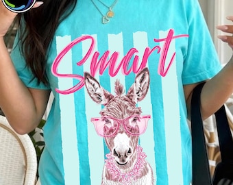 Smart Donkey Vogue PNG, design divertente con meme di animali, righe preppy estive retrò in stile costiero, design di maglietta alla moda per bambine PNG, file digitale