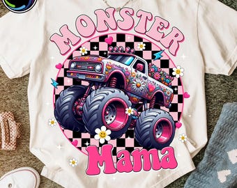 Rosa Monstertruck Mama Png, Monstertruck sind mein Jam Truck Png, Mama Bogen Png, Muttertag Png, kariert Coquette Mama Png, digitale Datei