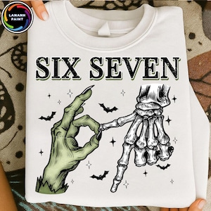 Retro Halloween PNG, Spooky Season Sublimation Design, Funny Halloween Bones Clipart, Six Seven 6 7 Meme Funny Witch Skeleton Hands PNG