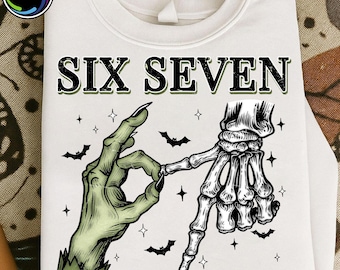 Retro Halloween PNG, Spooky Season Sublimation Design, Funny Halloween Bones Clipart, Six Seven 6 7 Meme Funny Witch Skeleton Hands PNG