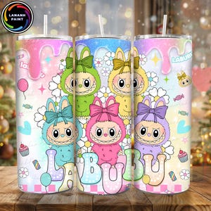 Doll Cartoon 20oz Skinny Tumbler Wrap Png, Cartoon Character 20oz Tumbler Wrap Png, Perfect Gift for Kids Png,Pink Cartoon Tumbler Wrap Png