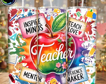 Teacher Appreciation Skinny Straight Tumbler Wrap, Teacher 20oz Sublimation Tumbler Design, Preppy Teacher Affirmation Sublimation Design