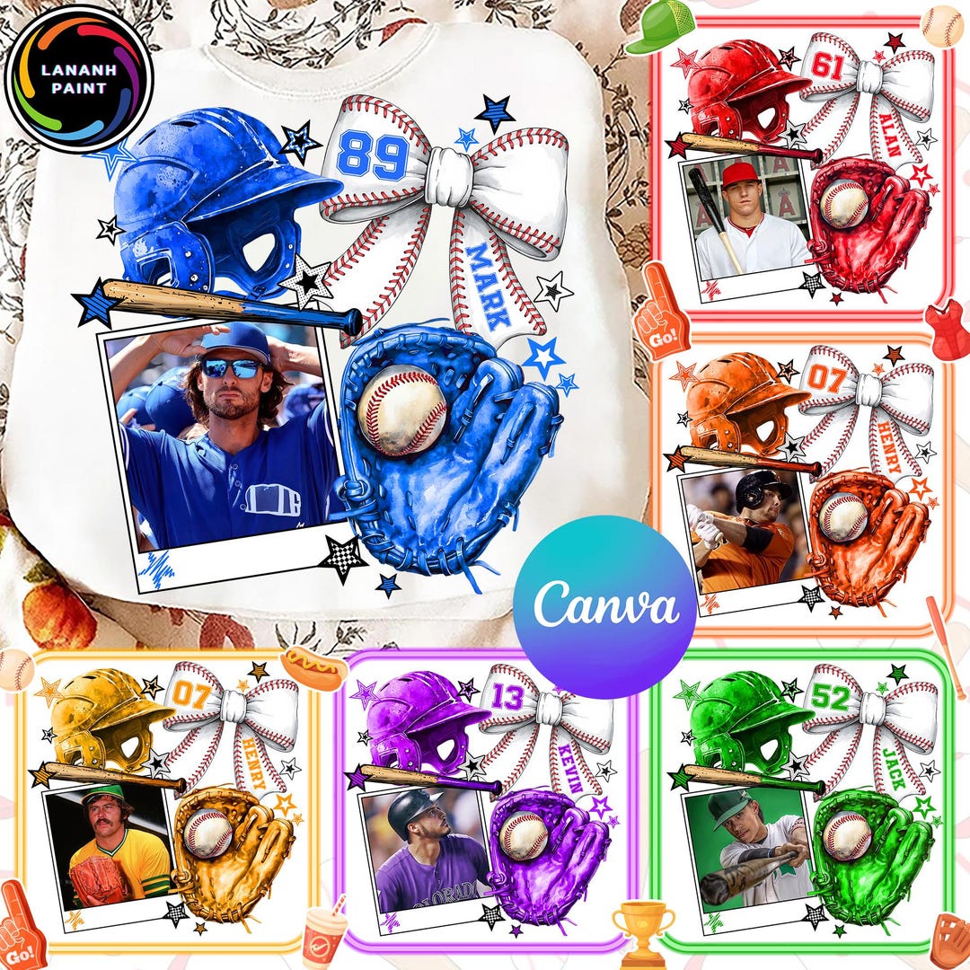 Baseball Photo Insert PNG Bundle, Canva Editable Templates, Coquette ...