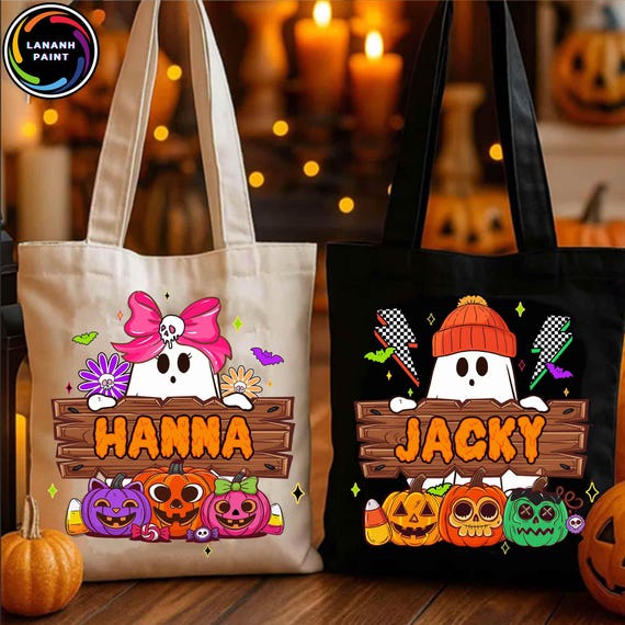 Halloween Bag Of Treats PNG, Retro Ghost Png, Custom Boy Girl Trick Or Treat Bag PNG, Kids Halloween PNG, Cute Kids Halloween Gift Design