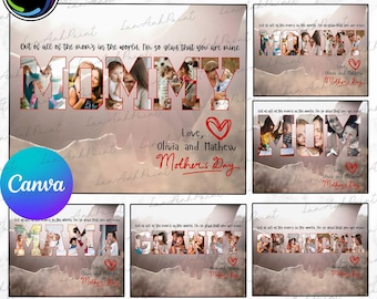 Kit de colagem de fotos personalizada para mamãe/vovó/avó, moldura para fotos de mãe, modelo Canva com recurso "arrastar e soltar", presente personalizado para o Dia das Mães, arquivo digital
