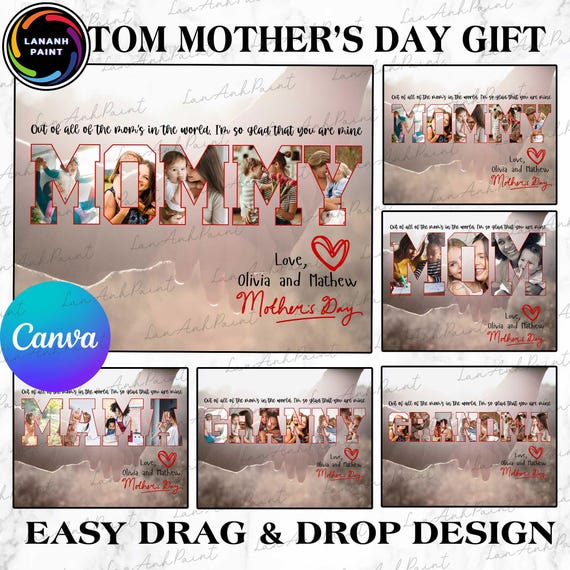 Mama/Nana/Granny Custom Photo Collage Bundle, Mom Photo Frame, Drag and Drop Canva Template, Custom Gift for Mother’s Day, Digital File