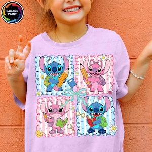 Lustige Kinder zurück in die Schule Png, Blau Alien Charakter Png, Retro Jungen Mädchen Erster Schultag Cartoon Png, Trendy Lehrer Shirt Design