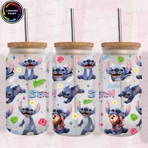 Cartoon Monster 16oz Glass Can Png, Blue Monster Character 16oz Glass Can Wrap, Cartoon Movie 16oz Libbey Glass Can Wrap, Sublimation Design
