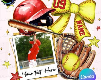 CUSTOM Canva Template Softball Photo Insert Png, Coquette Softball Png, Softball Canva Png, Trending Png, Softball Mom Png, Digital File