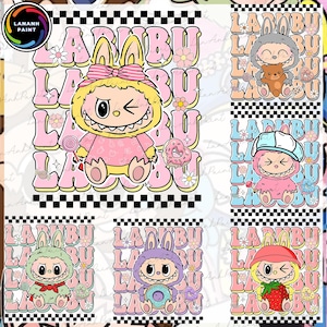 Pacchetto di cartoni animati divertenti in formato PNG, bambola in formato PNG, design di personaggi dei cartoni animati rosa di tendenza, fiocco civettuolo in formato PNG, regalo per ragazze in formato PNG, file digitale