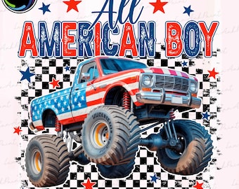 Patriotic Boys 4th of July Png, American Flag Png, Retro All American Boy Png, USA Monster Truck Png, 4th Of July Png, Kids Patriotic Png