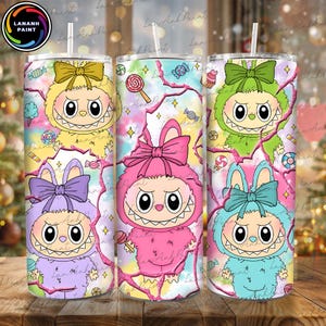 Funny Cartoon Character Wrap Design  Png, Trending Pink Cartoon Character 20oz Skinny Tumbler Wrap PNG, Gift for Kids Tumbler Png