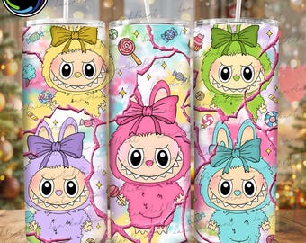 Funny Cartoon Character Wrap Design  Png, Trending Pink Cartoon Character 20oz Skinny Tumbler Wrap PNG, Gift for Kids Tumbler Png