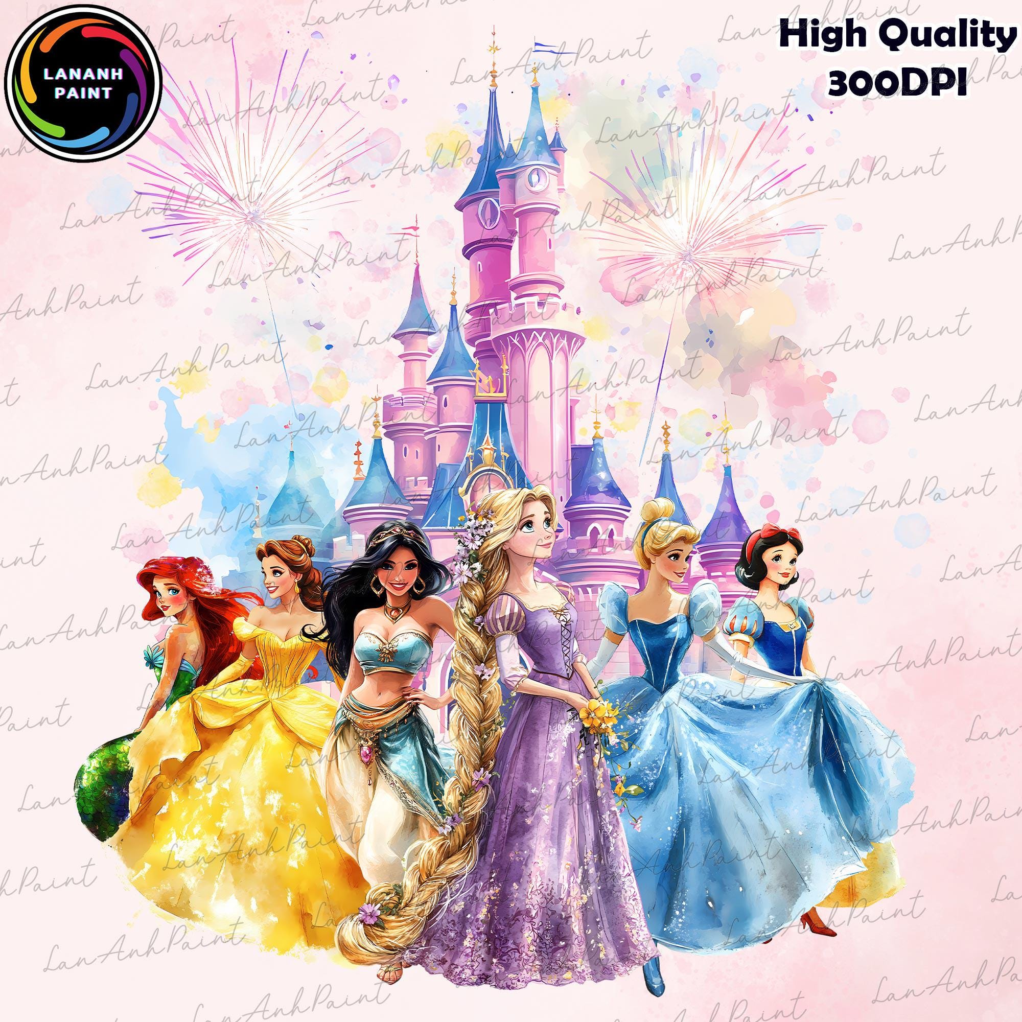 Watercolor Princess Png, Mirror Princess Castle Png, Princess Coquette Bow Png, Cartoon PNG Clipart, Family Trip Png, Family Vacation Png