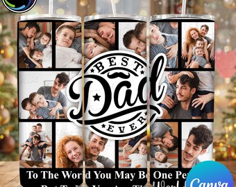 CUSTOM Fathers day Tumbler Canva Template PNG, Fathers Day Photo for 20oz Skinny Tumbler Wrap Png, Dad Photo Collage Tumbler Png