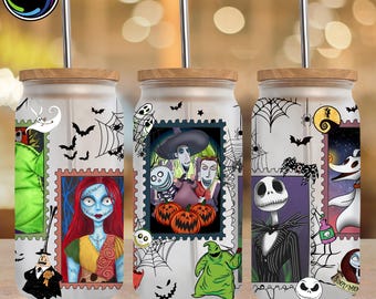 Halloween Friends Libbey Glass Can Png, Nightmare Coquette Bow Movies 16 oz Glass Can Wrap Png, Halloween Nightmare 16Oz Png, Digital File