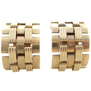 1940s Vintage gold watch chain style cutout geometric thick wide chain machine age chunky statement retro retrostyle screw post earrings