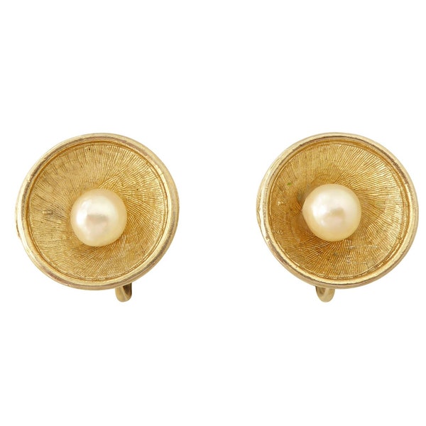 Boucles d'oreilles vintage Capri or bol disque perle d'eau douce des années 1970 mignonnes petites boucles d'oreilles clip géométriques minimalistes minimalistes rétro